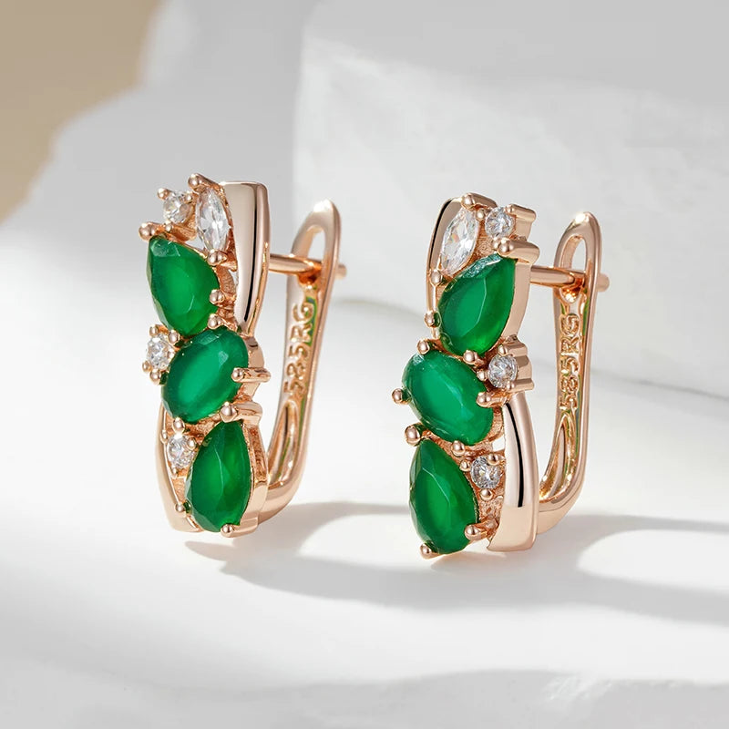 Wbmqda New Fashion Emerald Drop Earrings For Women 585 Rose Gold Color With White Natural Zircon Elegant Wedding Party Jewelry