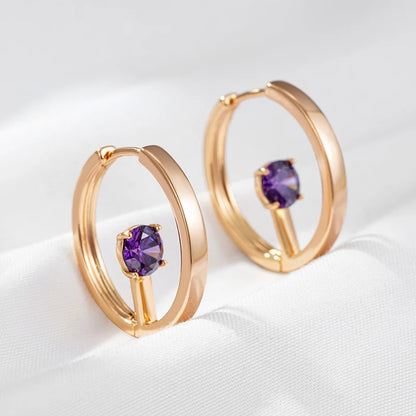 Wbmqda 585 Rose Gold Color Fashion Charm Purple Natural Zircon Hoop Earrings For Women Elegant Wedding Party Fine Jewelry Gift