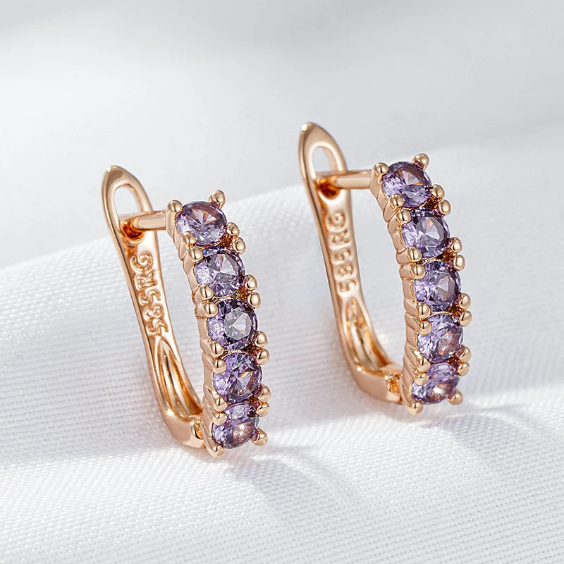 Wbmqda Purple Natural Zircon Round Cut Drop Earrings for Women 585 Rose Gold Color Luxury Fashion Daily Matching Fine Jewelry