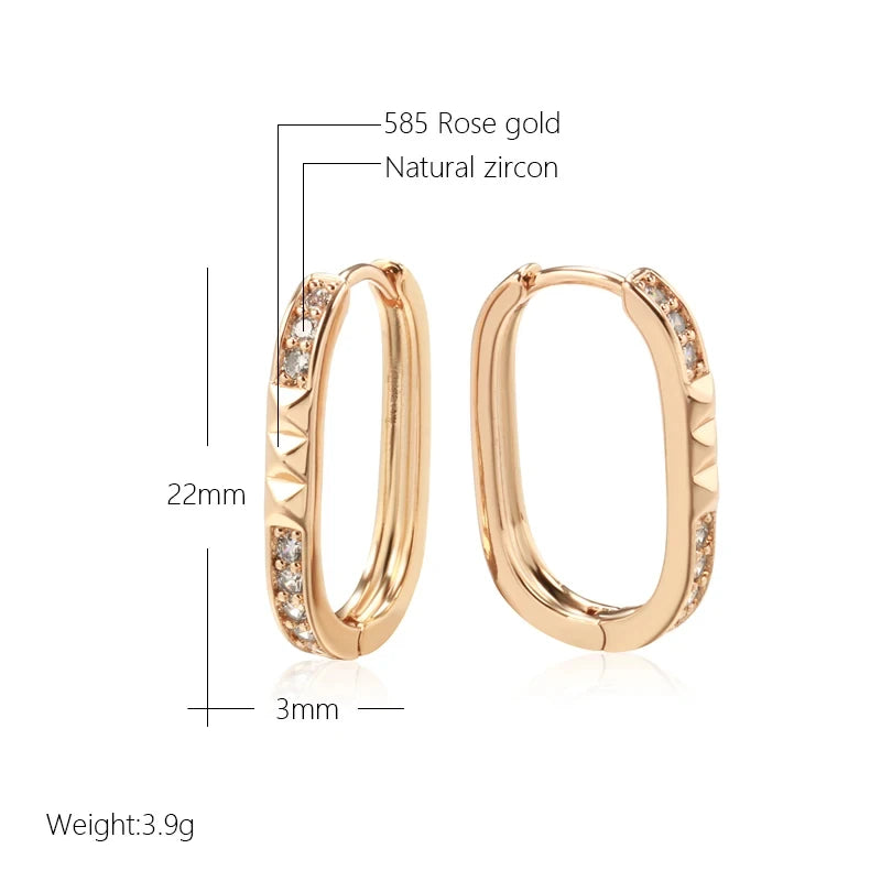 Wbmqda Unique Hoop Earrings For Women 585 Rose Gold Color With White Natural Zircon Elegant Fashion Daily Jewelry Accessories