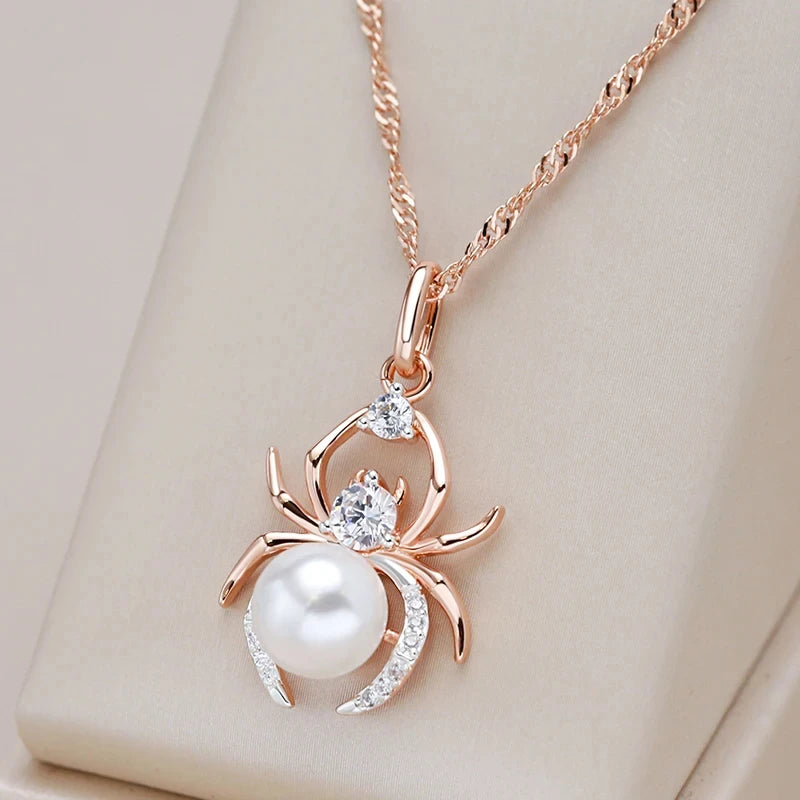 Wbmqda Trendy Spider Shape Pendant Necklace For Women 585 Rose Gold Silver Mix Color Personalized Jewelry Accessories