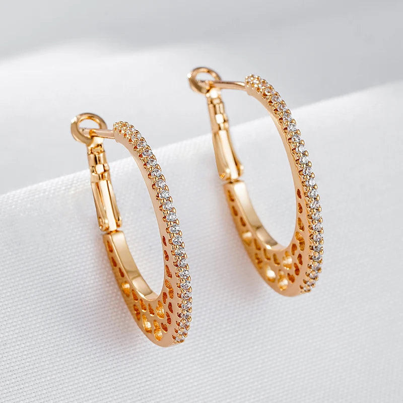 Wbmqda New Fashion Hollow Love Shape 585 Rose Gold Color Natural Zircon Drop Earrings For Women Girl Wedding Party Fine Jewelry