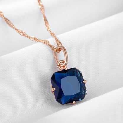 Kinel Luxury Square Blue Natural Zircon Pendant Necklace For Women Fashion 585 Rose Gold Color Fine Daily Ethnic Bride Jewelry