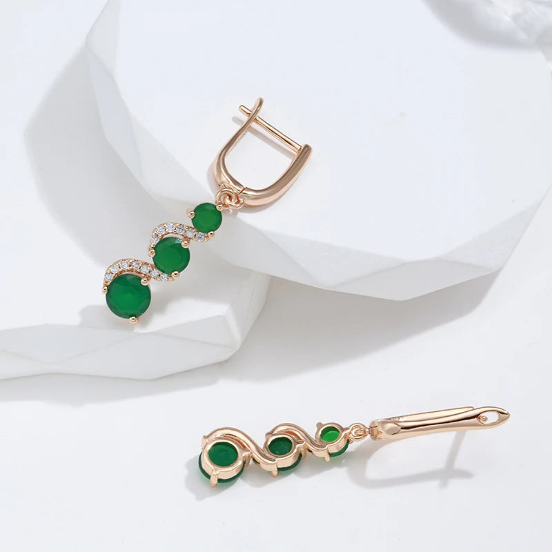 Wbmqda Luxury Elegant 585 Rose Gold Color Emerald Long Drop Earrings For Women Retro Ethnic Wedding Party Jewelry Accessories