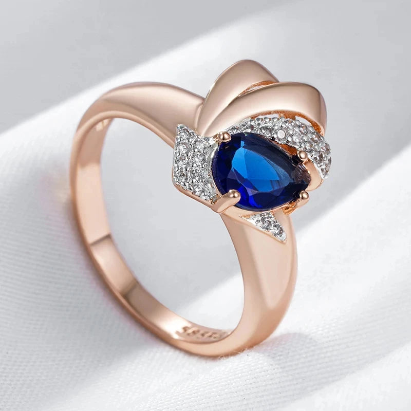 Wbmqda Luxury Blue Natural Zircon Rings For Women 585 Rose Gold Silver Color Fine Wedding Party Jewelry Accessories