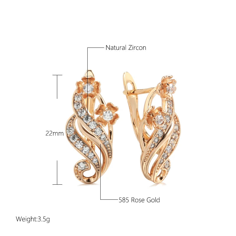 Wbmqda Sparkling Natural Zircon Dangle Earrings For Women 585 Rose Gold Color Luxury Elegant Wedding Party Crystal Jewelry Gifts