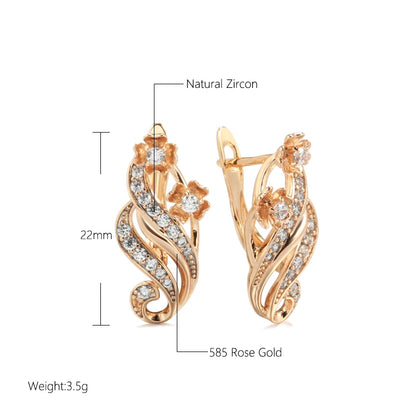 Wbmqda Sparkling Natural Zircon Dangle Earrings For Women 585 Rose Gold Color Luxury Elegant Wedding Party Crystal Jewelry Gifts