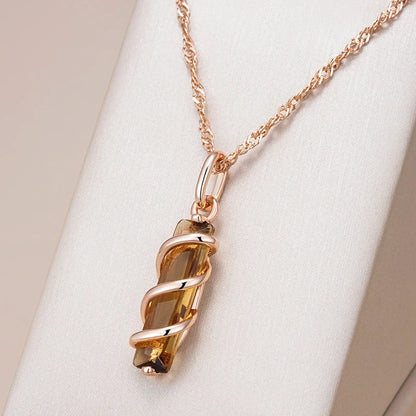 Wbmqda Unique Brown Pendant And Necklace For Women 585 Rose Gold Color Fashion Jewelry Accessories