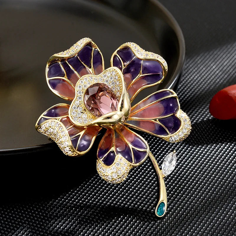 SUYU Winter European Style Exquisite Retro Orchid Brooch Design For Women's Luxury Brooch Fashion Elegant Temperament Coat Pin