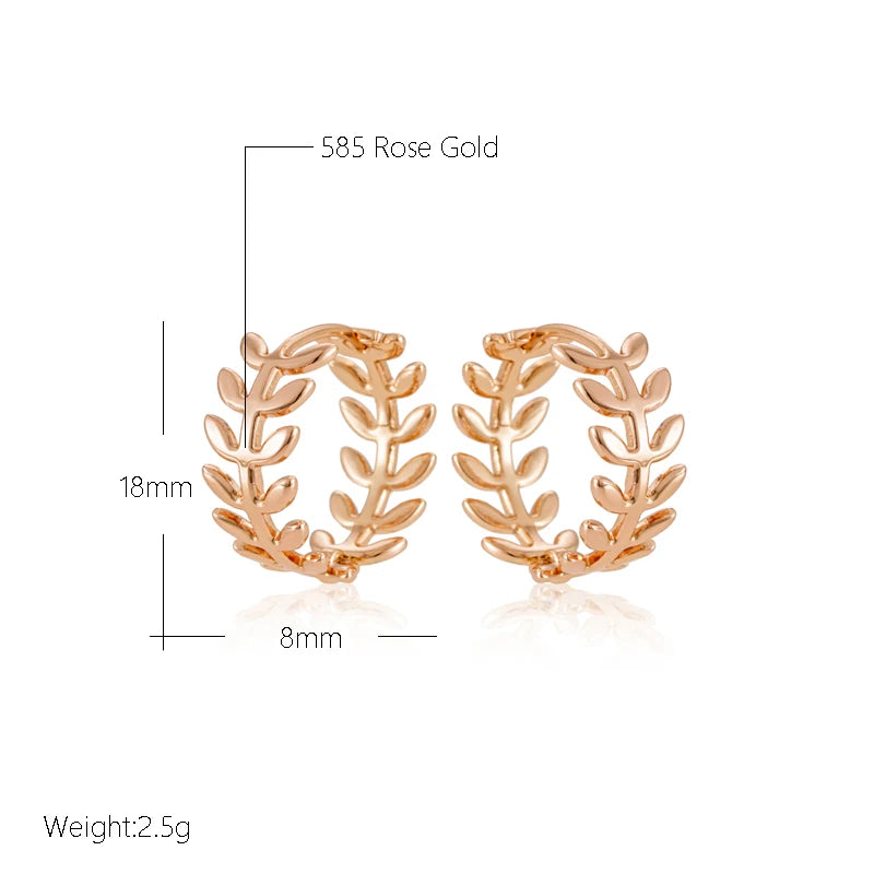 Wbmqda Simple Glossy Leaf Shape Hoop Earrings For Women 585 Rose Gold Color High Quality Daily Fine Jewelry Free Shipping