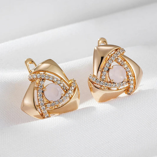 Wbmqda New Fashion Pink Natural Zircon Star Dangle Earrings For Women  585 Rose Gold Color Girl Wedding Party Fine Jewelry