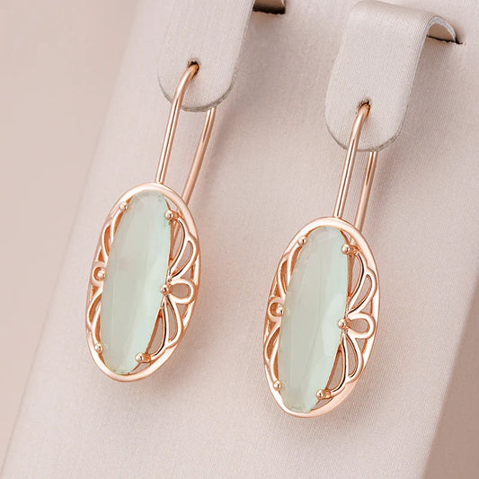 Kienl Hot 585 Rose Gold Color Vintage Long Earring for Women Unique Green Natural Zircon Accessories High Quality Daily Jewelry