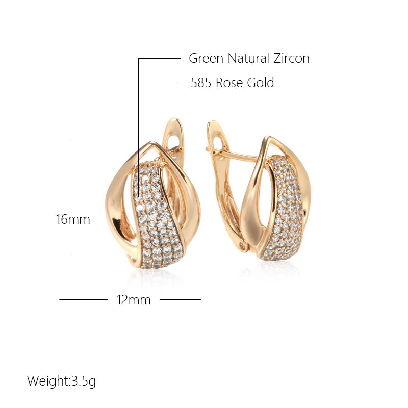 Wbmqda New Fashion 585 Rose Gold Color Full Zircon Drop Earrings For Women Geometric Hollow Design Daily Matching OL Jewelry