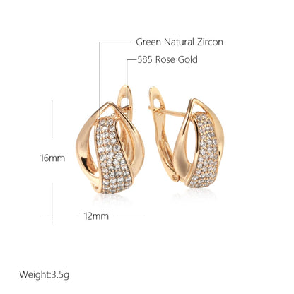 Wbmqda New Fashion 585 Rose Gold Color Full Zircon Drop Earrings For Women Geometric Hollow Design Daily Matching OL Jewelry