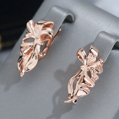 Wbmqda 585 Rose Gold Color Simpe Fashion Metal Flower Drop Earrings For Women High Quality Daily Party Fine Jewelry Accessories