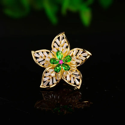 SUYU Women's Summer Fashion Flower Magnetic Buckle Brooch With Micro Inlaid Zircon Elegant Coat Accessory Pins