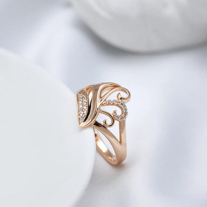 Wbmqda Hot Geometric Texture Natural White Zircon Rings For Women 585 Rose Gold Color Party Wedding Luxury Jewelry Gift