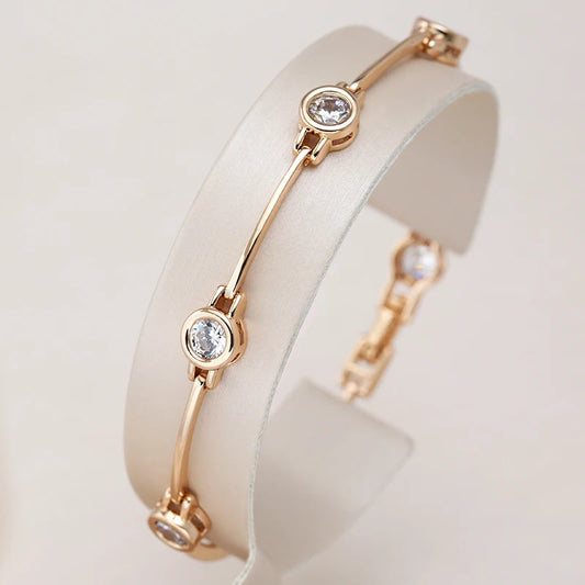 Kinel Hot Simple 585 Rose Gold Color Bracelet for Women Luxury Trend Natural Zircon Bride Wedding Daily Fine Jewelry 2023 New