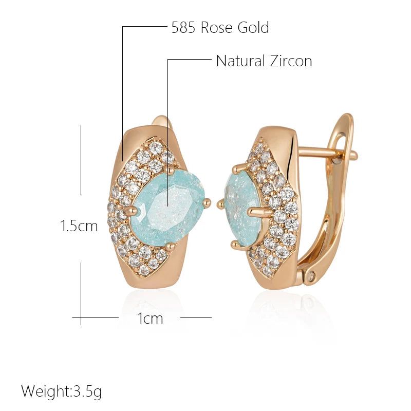 Wbmqda Oval Frosted Blue Natural Zircon Drop Earrings For Women 585 Rose Gold Color Luxury Fashion Wedding Party Jewelry Gifts