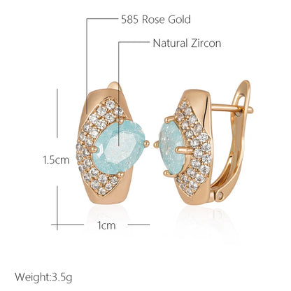 Wbmqda Oval Frosted Blue Natural Zircon Drop Earrings For Women 585 Rose Gold Color Luxury Fashion Wedding Party Jewelry Gifts