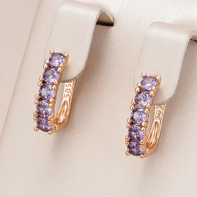 Wbmqda Purple Natural Zircon Round Cut Drop Earrings for Women 585 Rose Gold Color Luxury Fashion Daily Matching Fine Jewelry