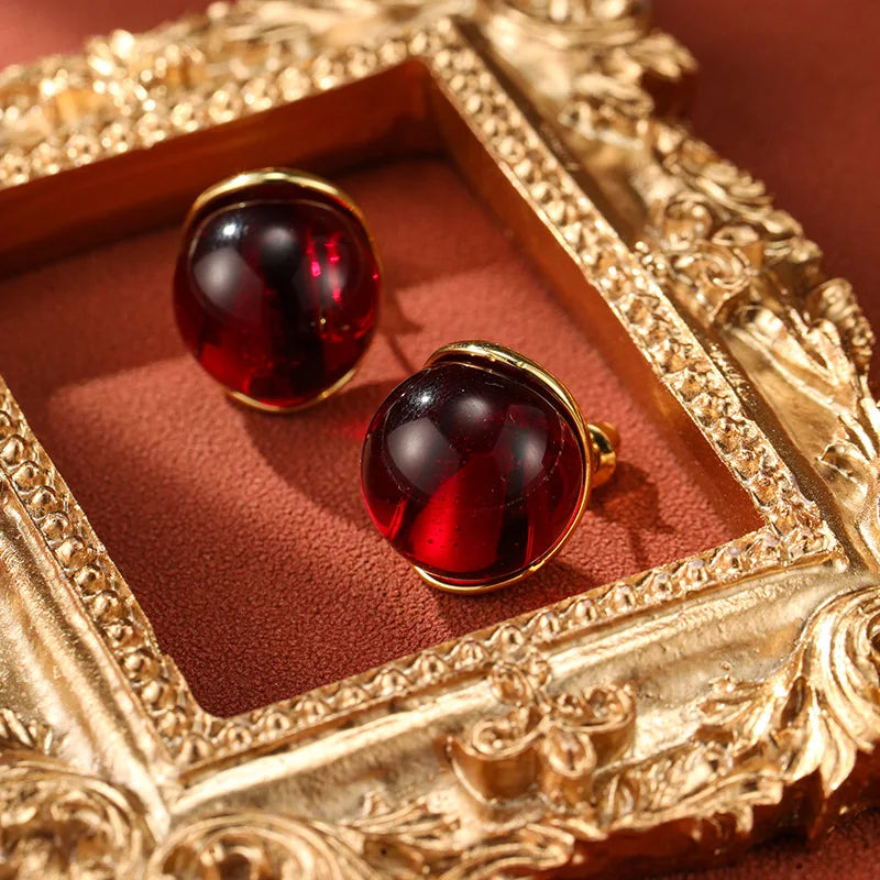 SUYU Simplicity And Fashion Glass Red Bean Red Earrings New Year Vintage Earrings Light Luxury Women's Earrings Festival Gift