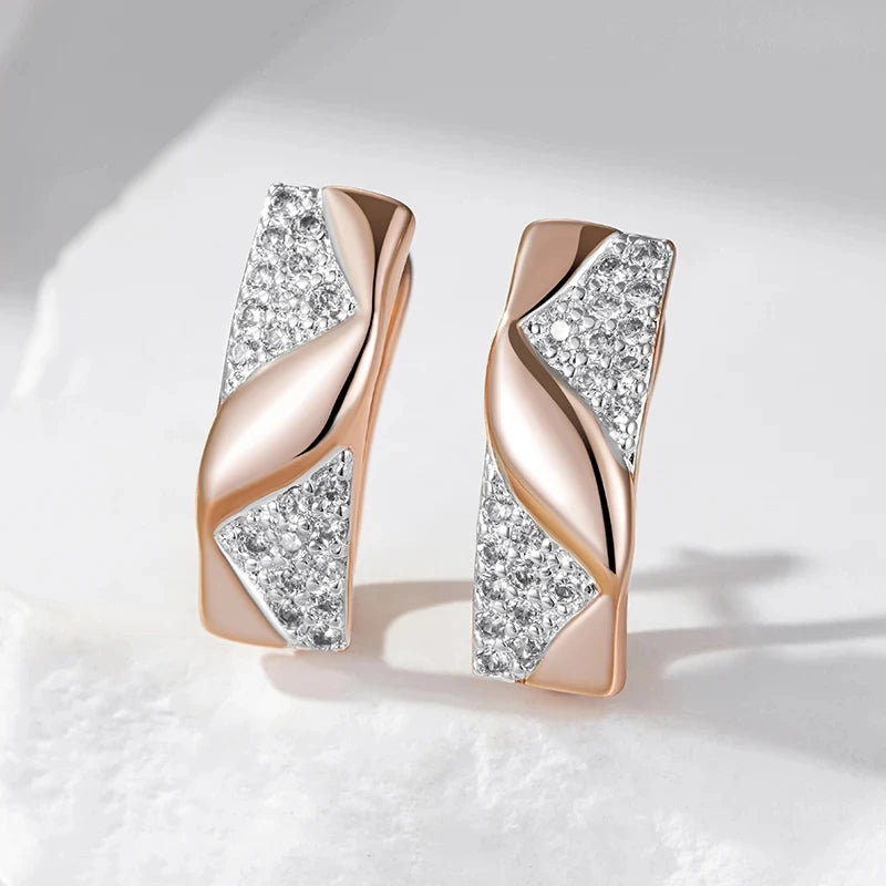 Wbmqda Luxury Square Zircon Earrings For Women 585 Rose Gold Silver Color Crossed Fashion Creative Jewelry Accessories