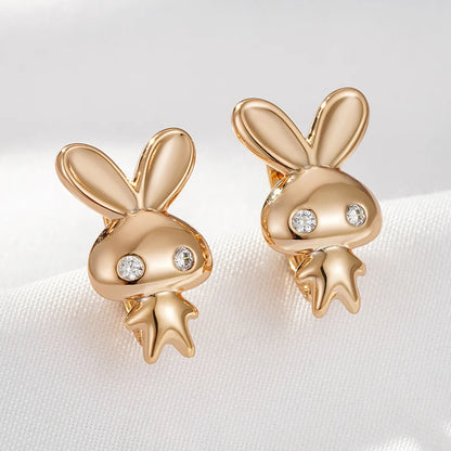 Wbmqda Cute 585 Rose Gold Color Rabbit Dangle Earrings For Women Natural Zircon Setting Unique Christmas Jewelry Gift