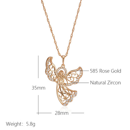 Wbmqda Luxury Fashion Angel Pendant And Necklace For Women 585 Rose Gold Color With White Natural Zircon Best Jewelry Gift