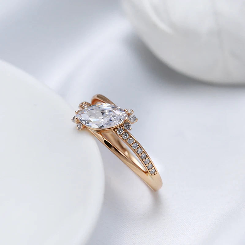 Kinel Simple Rhombus Natural Zircon Finger Rings For Women 585 Rose Gold Color New in Rings Charm Daily Fine Wedding Jewelry