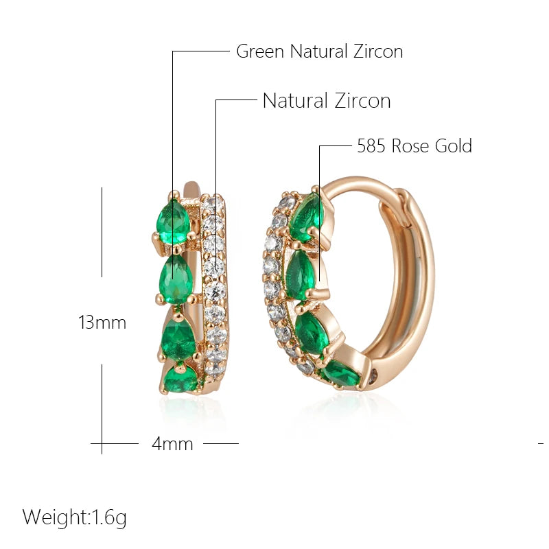 Wbmqda Fashion Green Natural Zircon Hoop Earrings For Women 585 Rose Gold Color High Quality Daily Party Fine Jewelry Gifts