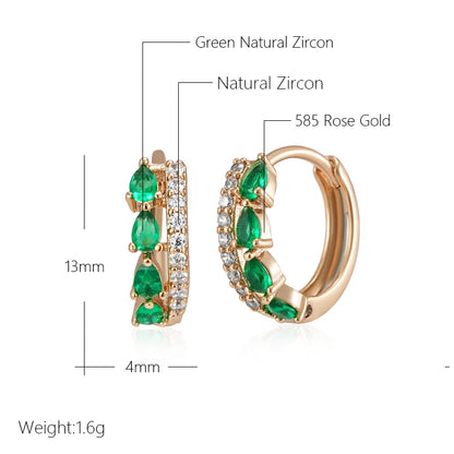 Wbmqda Fashion Green Natural Zircon Hoop Earrings For Women 585 Rose Gold Color High Quality Daily Party Fine Jewelry Gifts