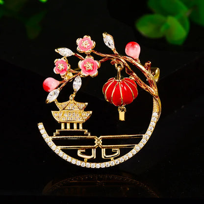 SUYU 2023 Summer Women's Vintage Lanterns Full of Penthouse Exquisite Broochs Enamel Hanfu Accessories Creative Pins