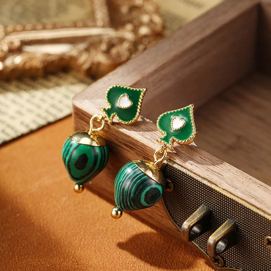 SUYU Jewelry Fashion Green Peach Heart Stone Vintage Earrings Classic Geometry Women's Light Luxury Earrings Daily Accessories