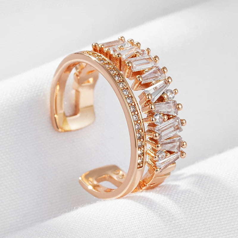 Wbmqda New Fashion 585 Rose Gold Color Natural Zircon Open Ring For Women Daily Fine Accessories Luxury Trendy Crystal Jewelry