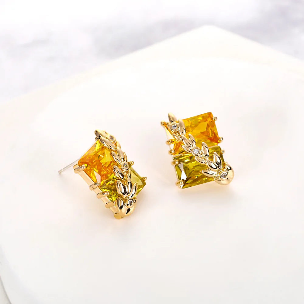 Wheat Ear Yellow Zircon Earrings For Women With Light Luxury Temperament Autumn New Trendy Fashion Style Earrings Holiday Gifts