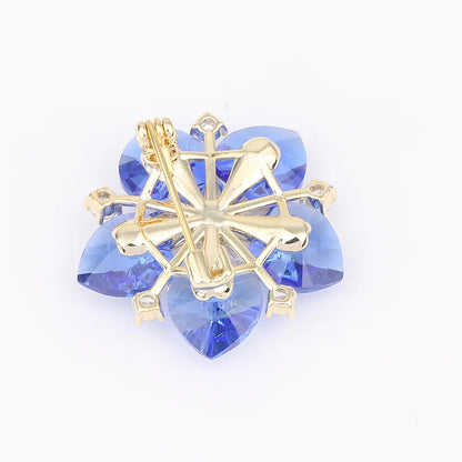 Fashionable And Elegant Blue Flower Brooch Sparkling Snowflake Shape Personalized Brooch Blossom Suit Coat Temperament Pins