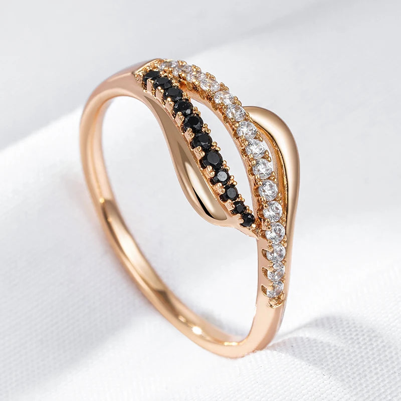 Wbmqda Fashion Gothic Ring For Women 585 Rose Gold Color With Black White Zircon Trendy Personalized Jewelry Free Shipping