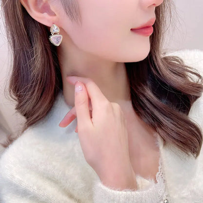 SUYU 2024 New Luxury Designer's Unique Style Earrings Geometric Triangle Ice Cracked Zircon Earrings Fashion Jewelry