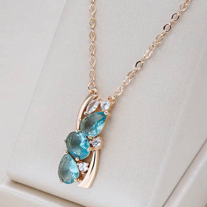 Wbmqda Fashion Blue Crystal Pendant And Necklace For Women 585 Rose Gold Color With White Natural Zircon Best Jewelry Gifts