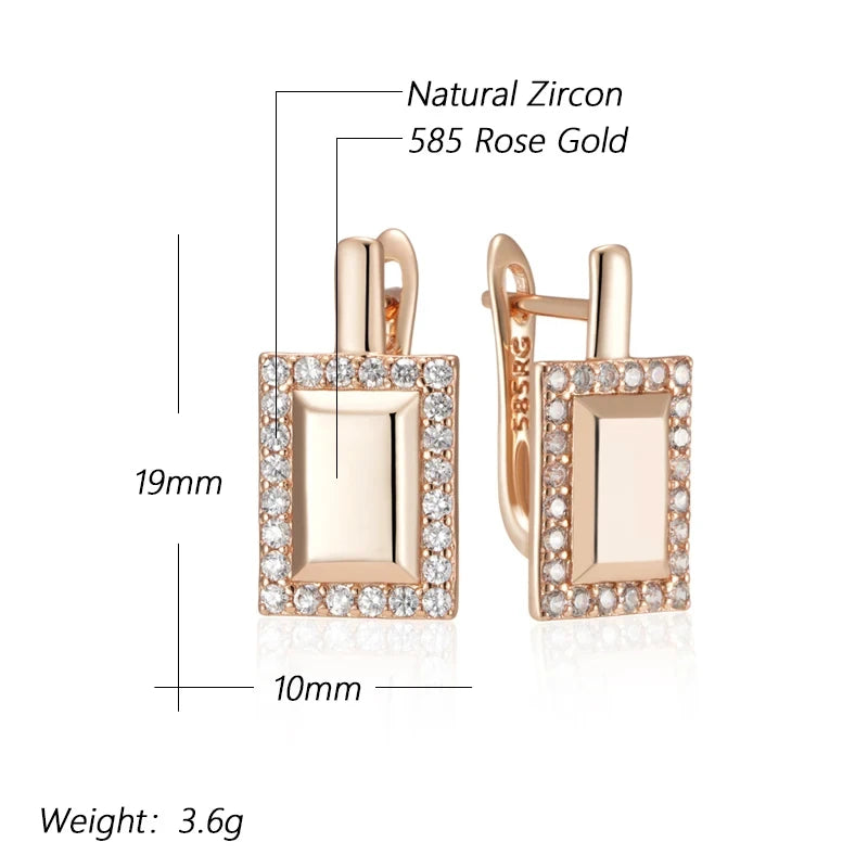 Wbmqda Square Drop Earrings For Women 585 Rose Gold Color With Natural Zircon Fashion Daily Jewelry Accessories