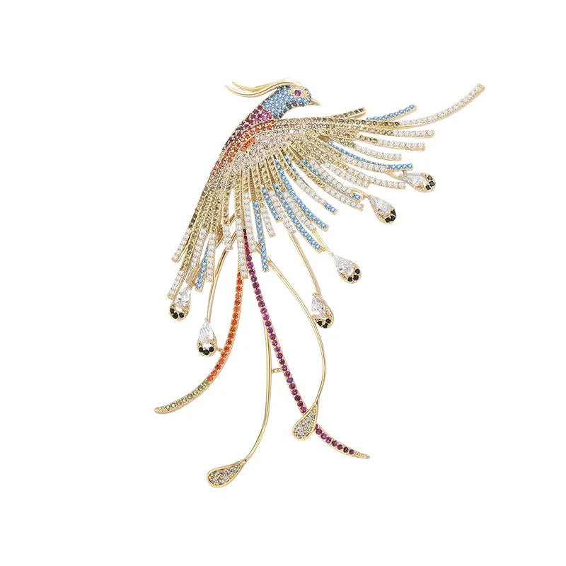 SUYU New Chinese Style Copper Micro Inlaid Cubic Zirconia Color Phoenix Brooch Luxury Pin Coat Accessories Gift