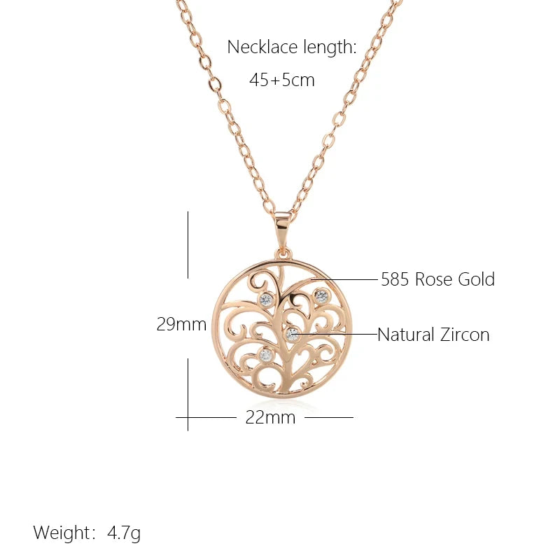 Kinel Hot 585 Rose Gold Color Crystal Flower Pendant Necklace For Women Shiny Natural Zircon Unusual Creative Daily Fine Jewelry