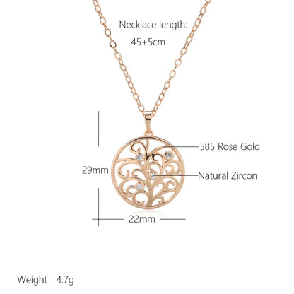 Kinel Hot 585 Rose Gold Color Crystal Flower Pendant Necklace For Women Shiny Natural Zircon Unusual Creative Daily Fine Jewelry