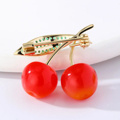 SUYU New Style Small Fragrant Red Cherry Brooch Personalized And Fashionable Fruit Brooch Women's Pin Clothing Accessories