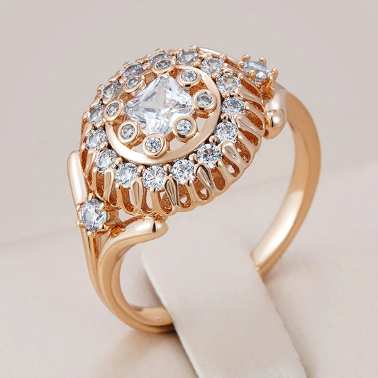 Kienl Hot Unique Crystal Flower Ring for Women Fashion 585 Rose Gold Color With Shiny Natural Zircon Daily Vintage Jewelry Gift