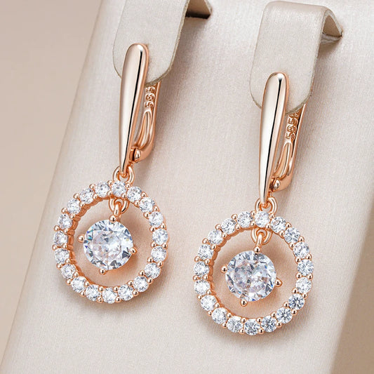 Kienl Hot Full Shiny Natural Zircon Long Drop Earring for Women 585 Rose Gold Color Unique Simple Crystal Daily Vintage Jewelry