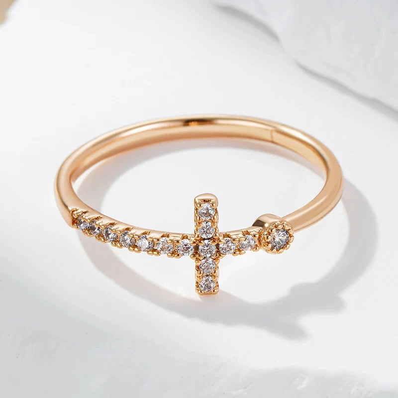 Wbmqda Cross Ring For Women 585 Rose Gold Color With Natural Zircon High Quality Daily Jewelry