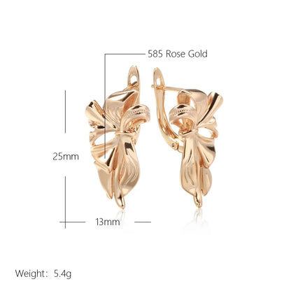 Wbmqda 585 Rose Gold Color Simpe Fashion Metal Flower Drop Earrings For Women High Quality Daily Party Fine Jewelry Accessories