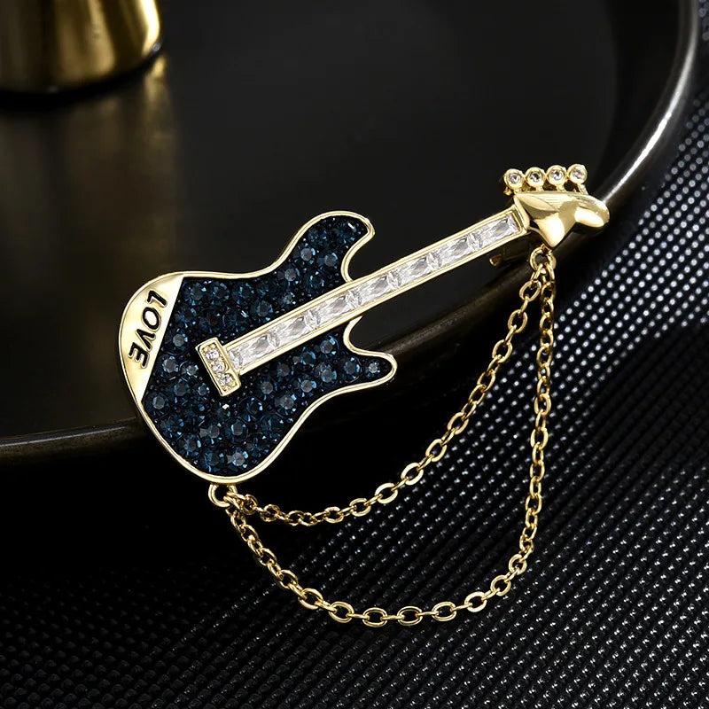 SUYU Fashion Guitar Brooch Personality Musical Instrument Brass Plated Brooch Suit Accessories